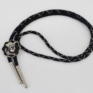 Pirate Bolo Neck Tie Western Cowboy Black & Silver Tone excellent condition